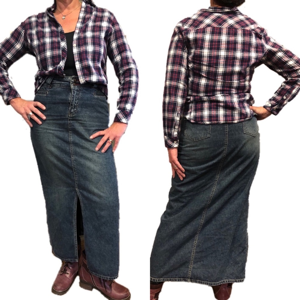 Union Bay Dark Wash Denim Grunge Maxi Skirt 11 Juniors Vintage 80’s 90s
